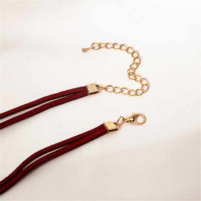 Pearl and Red Nylon 18K Gold-Plated Heart Tassel Necklace, gold pendant necklace for women, botanical inspired, styled look