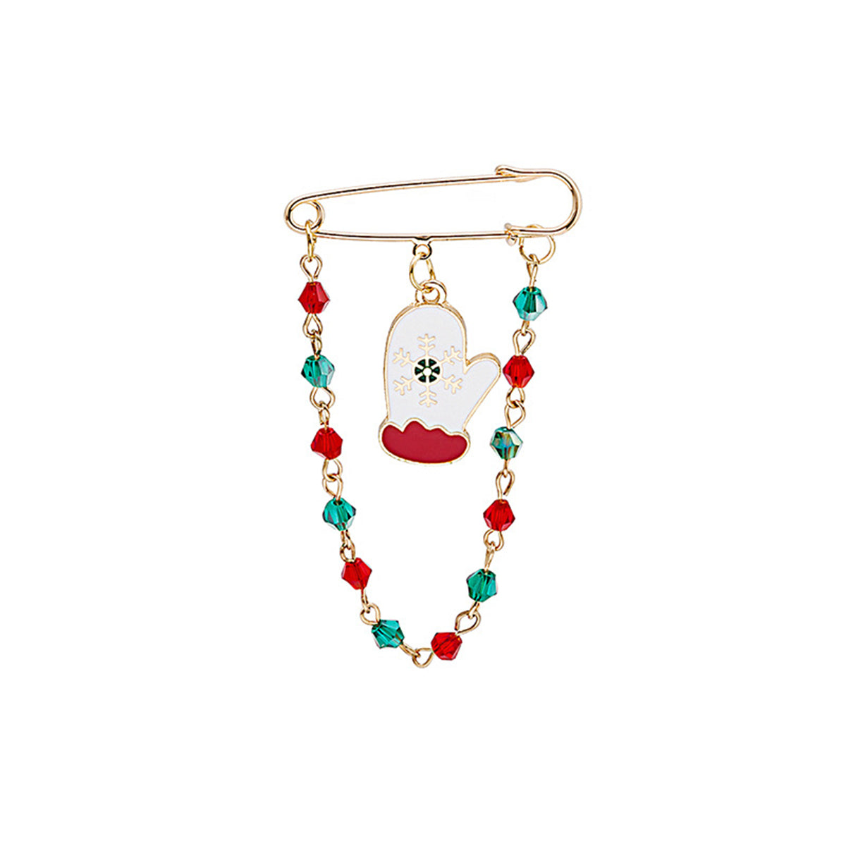 Red Enamel and 18K Gold-Plated Mitten Chain Pin Brooch, gold brooch pin, everyday style, front view
