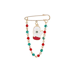 Red Enamel & 18K Gold-Plated Mitten Chain Pin Brooch