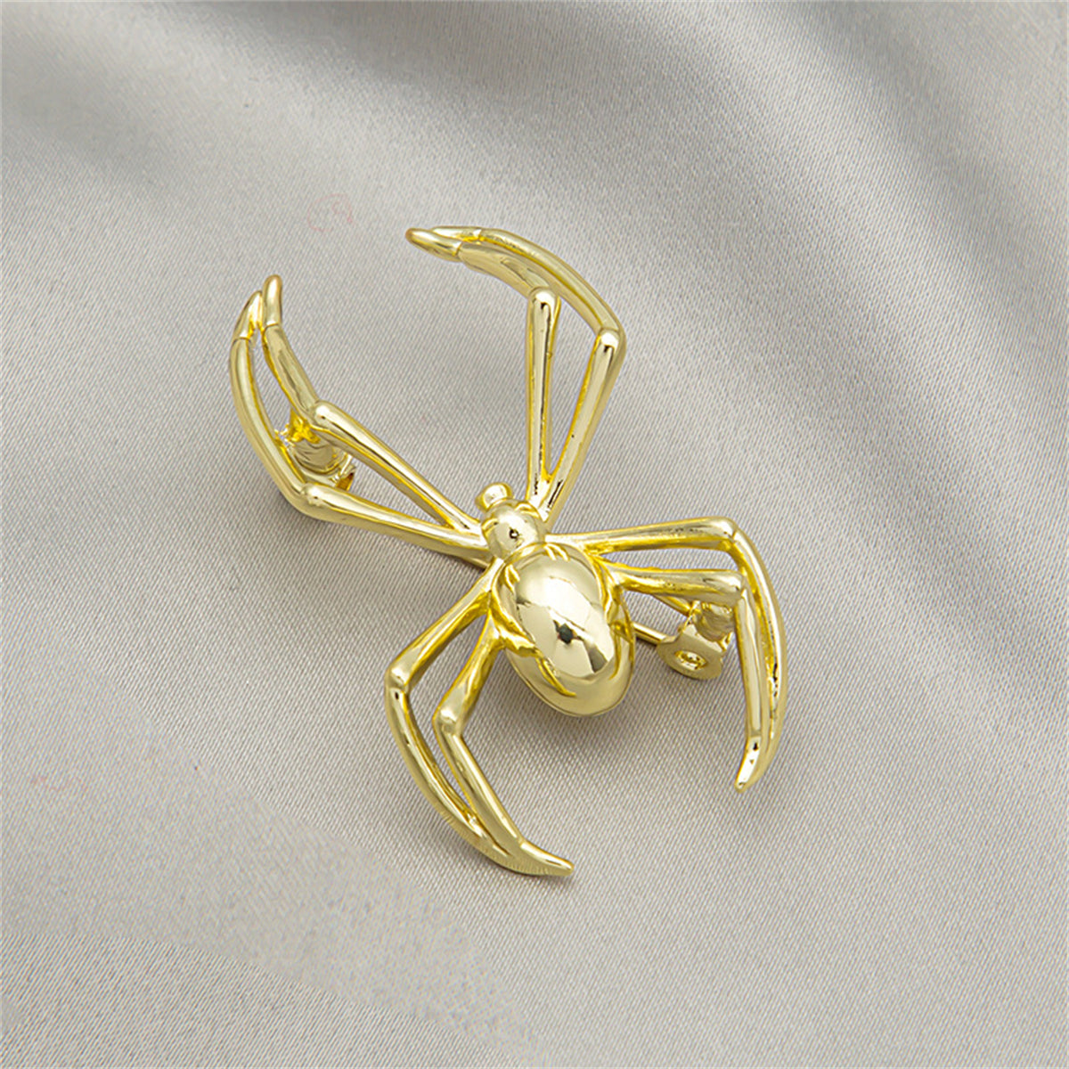 18K Gold-Plated Spider Brooch, gold brooch pin, vintage-inspired design, side view