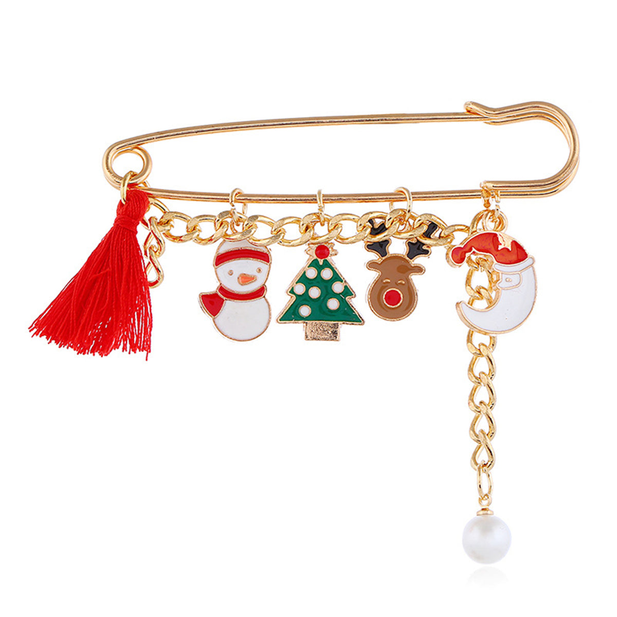 Cubic Zirconia and Pearl Polyster 18K Gold-Plated Snowman Pin Brooch, gold brooch pin, elegant gift for her, front view
