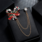 Cubic Zirconia & 18k Gold-Plated Candy Cane Chain Brooch