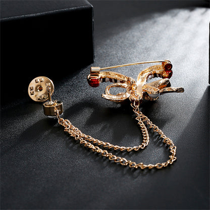 Cubic Zirconia and 18K Gold-Plated Candy Cane Chain Brooch, gold brooch pin, botanical inspired, lifestyle look