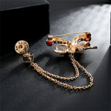 Cubic Zirconia & 18k Gold-Plated Candy Cane Chain Brooch