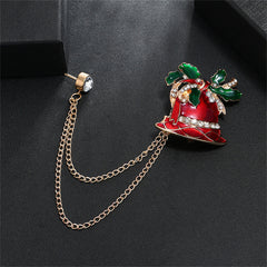 Red Enamel & 18K Gold-Plated Cubic Zirconia-Accent Chain Bell Brooch