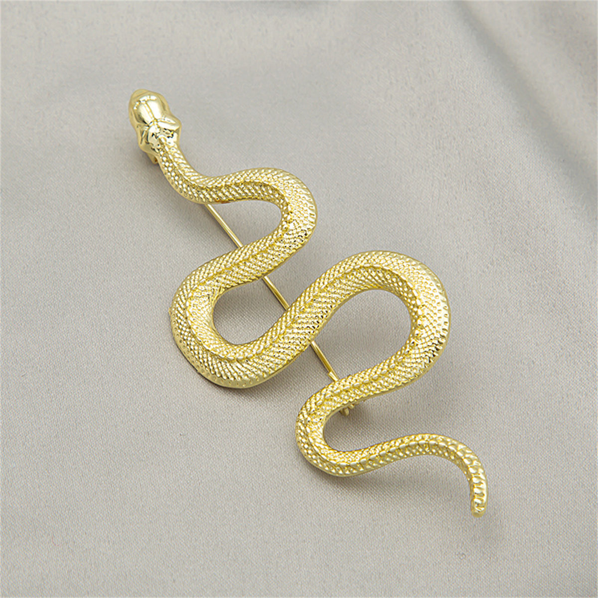 18K Gold-Plated Snake Cut Brooch, gold brooch pin, botanical inspired, side view