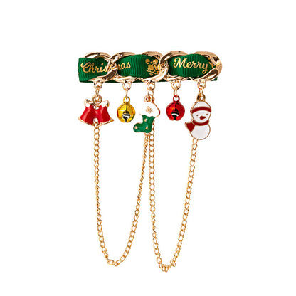 Green Enamel and 18K Gold-Plated Bell Stocking Snowman Charm Brooch, gold brooch pin, elegant gift for her, side view