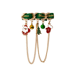 Green Polyster & Enamel 18K Gold-Plated Santa Tree Gloves Tassel Brooch