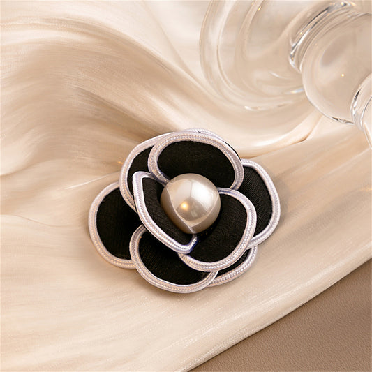 Black and White Camellia Brooch, brooch pin, elegant gift for her, front view