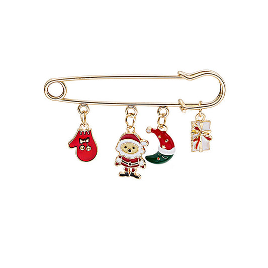 Red Enamel and 18K Gold-Plated Santa Christmas Charms Brooch, gold brooch pin, everyday style, front view