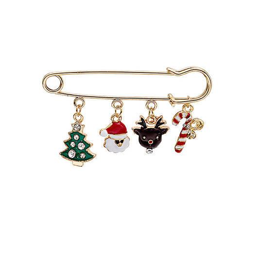Red Enamel and 18K Gold-Plated Reindeer Christmas Charms Brooch, gold brooch pin, botanical inspired, front view
