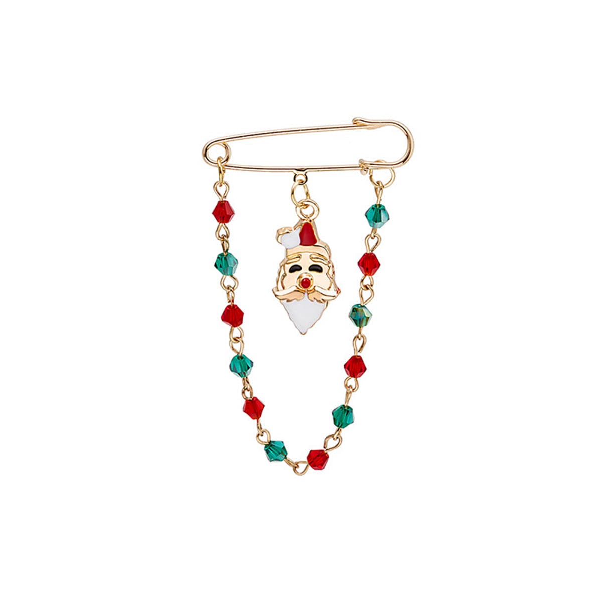 Red and Green Beaded-Chain Santa Pin Brooch, brooch pin, everyday style, front view