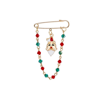 Red and Green Beaded-Chain Santa Pin Brooch, brooch pin, everyday style, front view