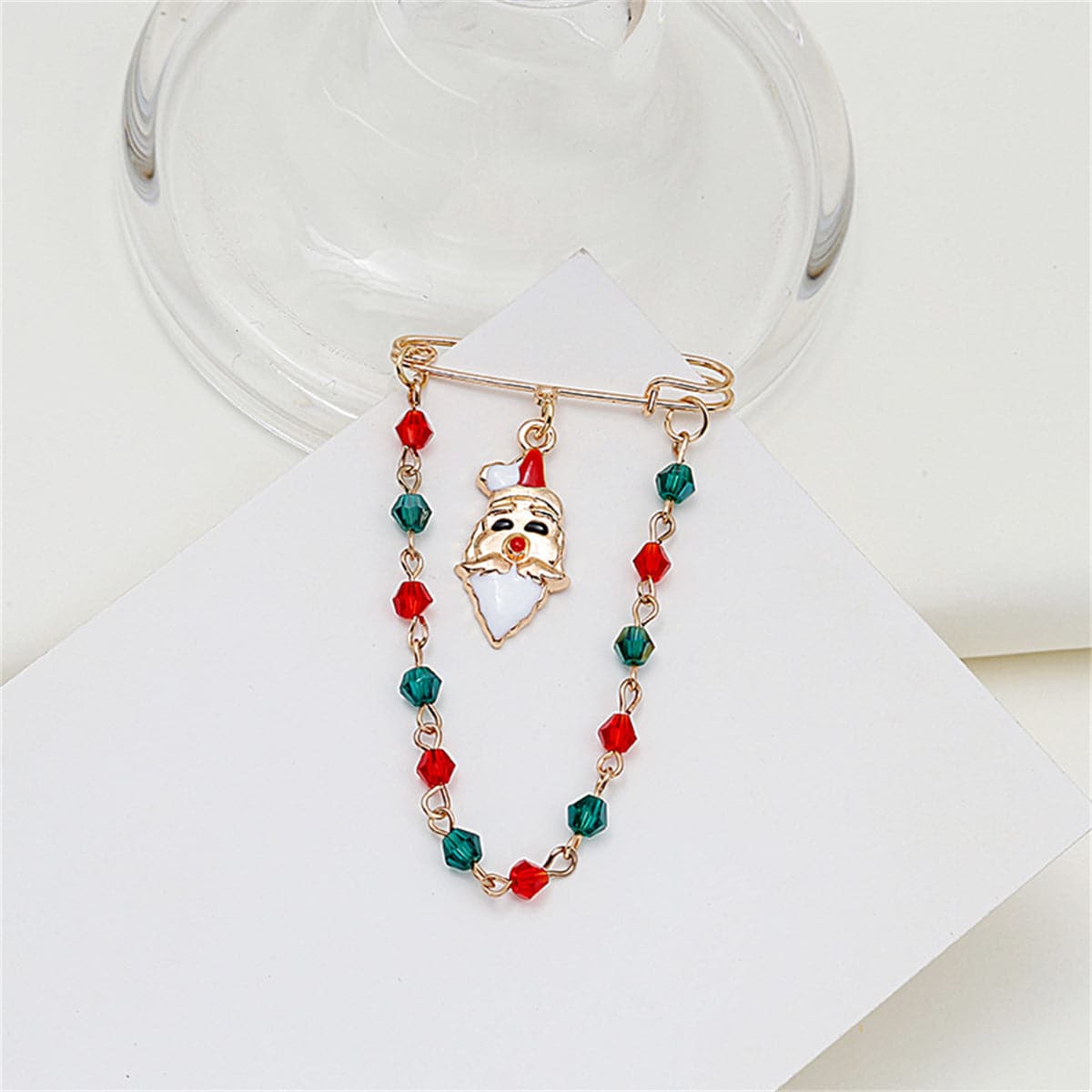 Red and Green Beaded-Chain Santa Pin Brooch, brooch pin, everyday style, side view