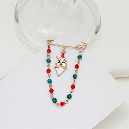 Red and Green Beaded-Chain Santa Pin Brooch, brooch pin, everyday style, side view