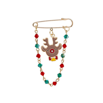 Red and Green Beaded-Chain Reindeer Pin Brooch, brooch pin, vintage-inspired design, front view