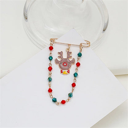 Red and Green Beaded-Chain Reindeer Pin Brooch, brooch pin, vintage-inspired design, side view