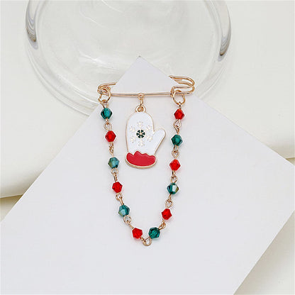 Red and Green Beaded-Chain Glove Pin Brooch, brooch pin, botanical inspired, front view