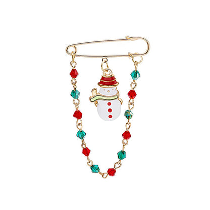 Red and Green Beaded-Chain Snowman Pin Brooch, brooch pin, dainty minimalist design, front view