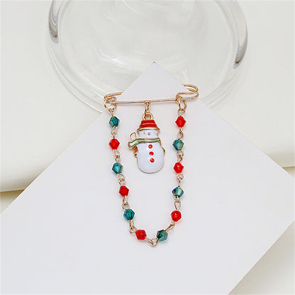 Red and Green Beaded-Chain Snowman Pin Brooch, brooch pin, dainty minimalist design, side view