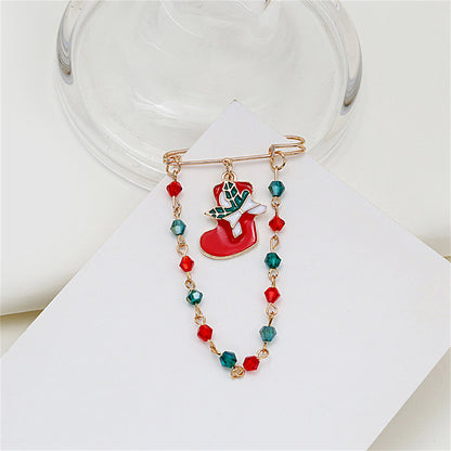 Red and Green Beaded-Chain Stocking Pin Brooch, brooch pin, elegant gift for her, side view