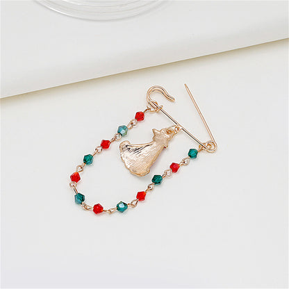 Red and Green Beaded-Chain Christmas Tree Pin Brooch, brooch pin, elegant gift for her, side view