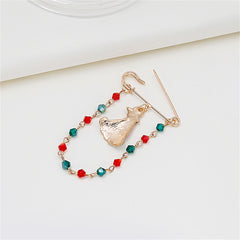 Red & Green Beaded-Chain Christmas Tree Pin Brooch
