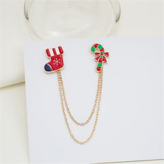 Red Enamel & 18K Gold-Plated Stocking Candy Cane Chain Brooch