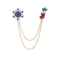 Cubic Zirconia & Blue Snowflake Stocking Chain Brooch