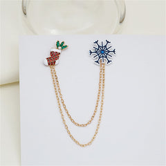 Cubic Zirconia & Blue Snowflake Stocking Chain Brooch