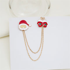 Red Enamel & 18K Gold-Plated Santa & Mitten Chain Brooch