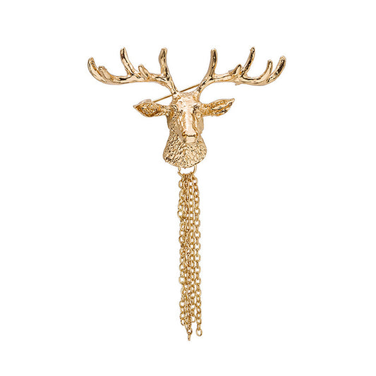 18K Gold-Plated Reindeer Tassel Brooch, gold brooch pin, vintage-inspired design, front view