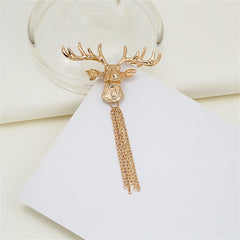 18K Gold-Plated Reindeer Tassel Brooch
