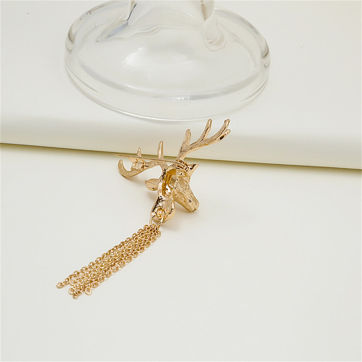 18K Gold-Plated Reindeer Tassel Brooch, gold brooch pin, vintage-inspired design, side view