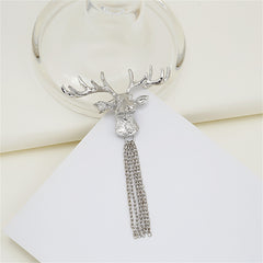 Silver-Plated Reindeer Tassel Brooch