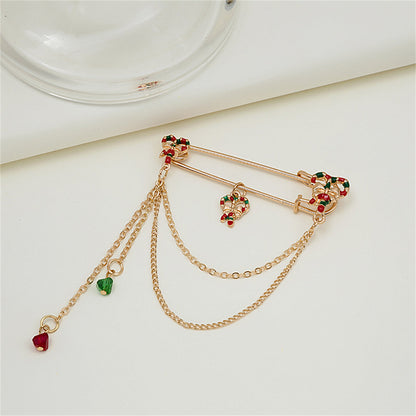 Green Enamel and Acrylic 18K Gold-Plated Candy Cane Pin Chain Brooch, gold brooch pin, elegant gift for her, side view
