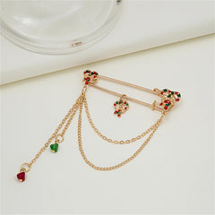 Green Enamel & Acrylic 18K Gold-Plated Candy Cane Pin Chain Brooch