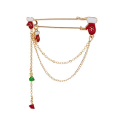 Red & Green Crystal Mittens Chain Pin Brooch