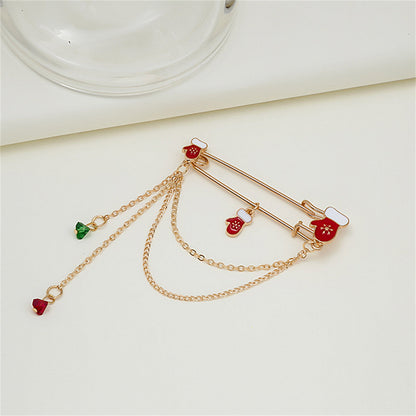 Red and Green Crystal Mittens Chain Pin Brooch, brooch pin, elegant gift for her, side view