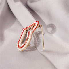 Red Cubic Zirconia & Pearl 18K Gold-Plated Heart Brooch