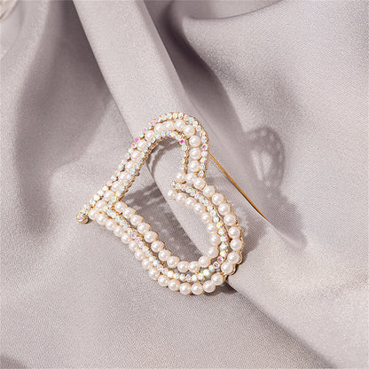 Cubic Zirconia and Pearl 18K Gold-Plated Heart Brooch, gold brooch pin, botanical inspired, side view