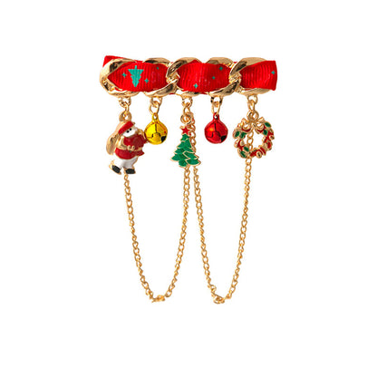 Red Enamel and 18K Gold-Plated Santa and Tree Brooch, gold brooch pin, botanical inspired, side view