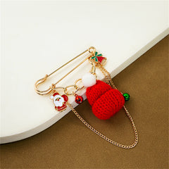 Red Polyester & Enamel 18K Gold-Plated Christmas Hat Santa Bell Brooch
