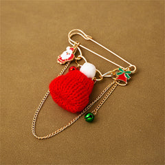 Red Polyester & Enamel 18K Gold-Plated Christmas Hat Santa Bell Brooch