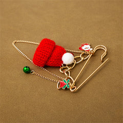 Red Polyester & Enamel 18K Gold-Plated Christmas Hat Santa Bell Brooch