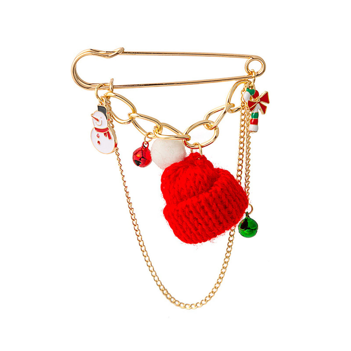 Red Polyster and 18K Gold-Plated Christmas Hat Charm Pin Brooch, gold brooch pin, vintage-inspired design, front view