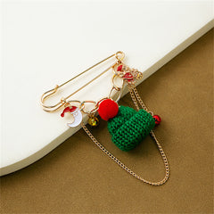 Green Polyster & Enamel 18K Gold-Plated Beanie Charm Pin Brooch