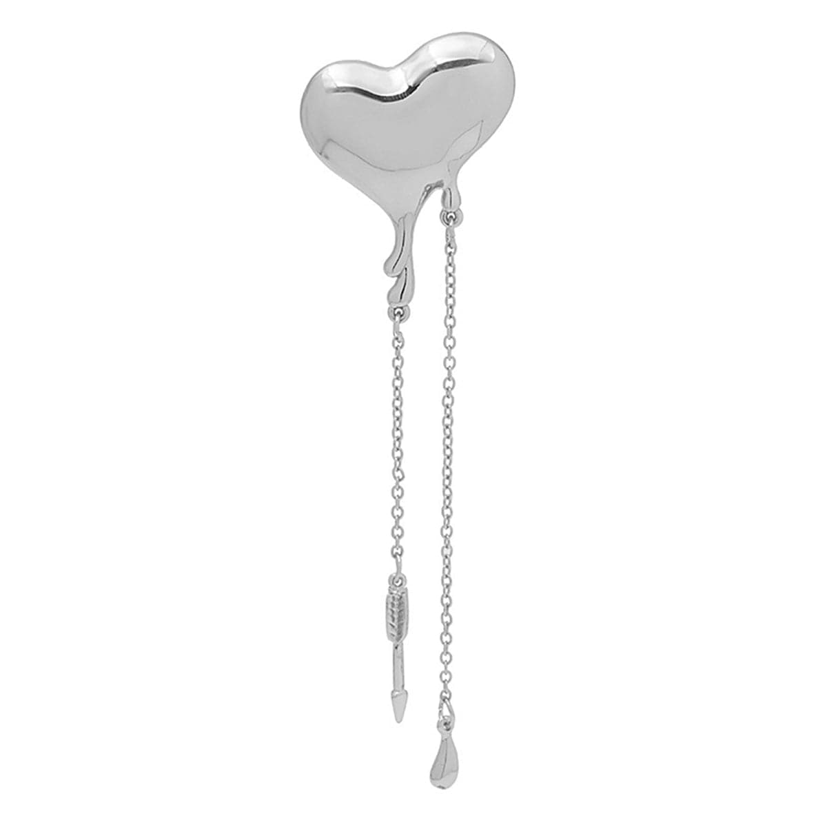 Silver-Plated Heart and Arrow Tassel Brooch, silver brooch pin, elegant gift for her, side view