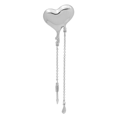 Silver-Plated Heart and Arrow Tassel Brooch, silver brooch pin, elegant gift for her, side view