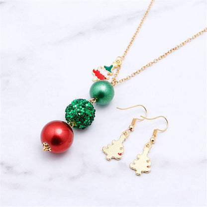 Red Enamel and 18K Gold-Plated Christmas Tree Drop Earrings and Beaded Pendant Necklace Set, gold drop..., lifestyle look